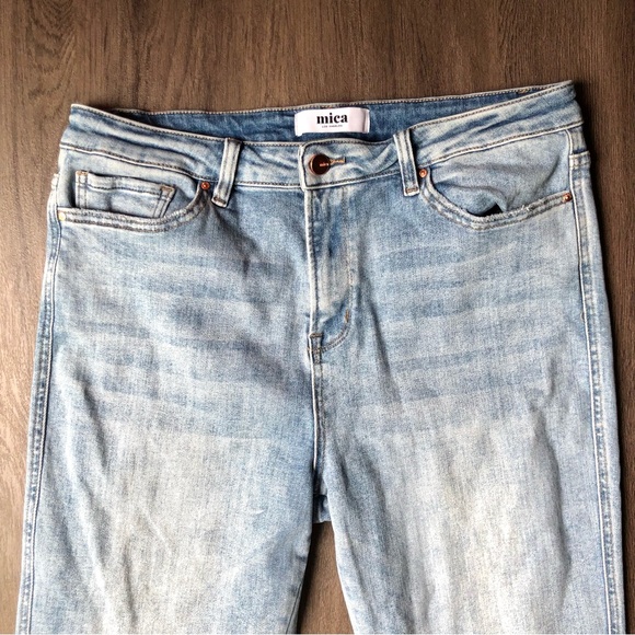 Mica Denim Jeans Women’s 32 Blue High Rise Crop Flare Distressed Hem - Picture 2 of 11